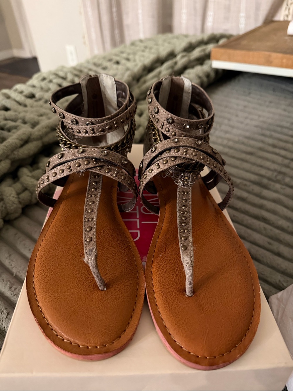 Not Rated Brown/Tan Studded Gladiator Sandals - Women Size 8- Brand New